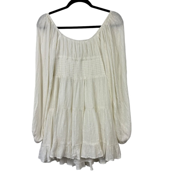 L*SPACE Cassidy Dress Anthropologie White Ruffle Long Sleeve Gold Medium Viscose - Picture 10 of 16